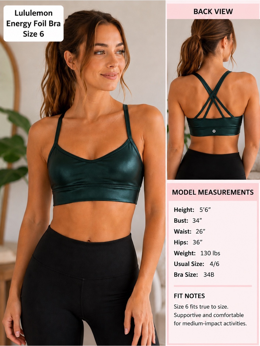 NWT lululemon athletica Energy Foil Bra in Deep Emerald Green